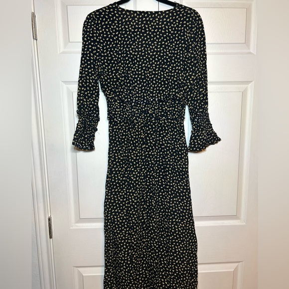 Zara Yellow Floral black dress size M - Picture 4 of 5